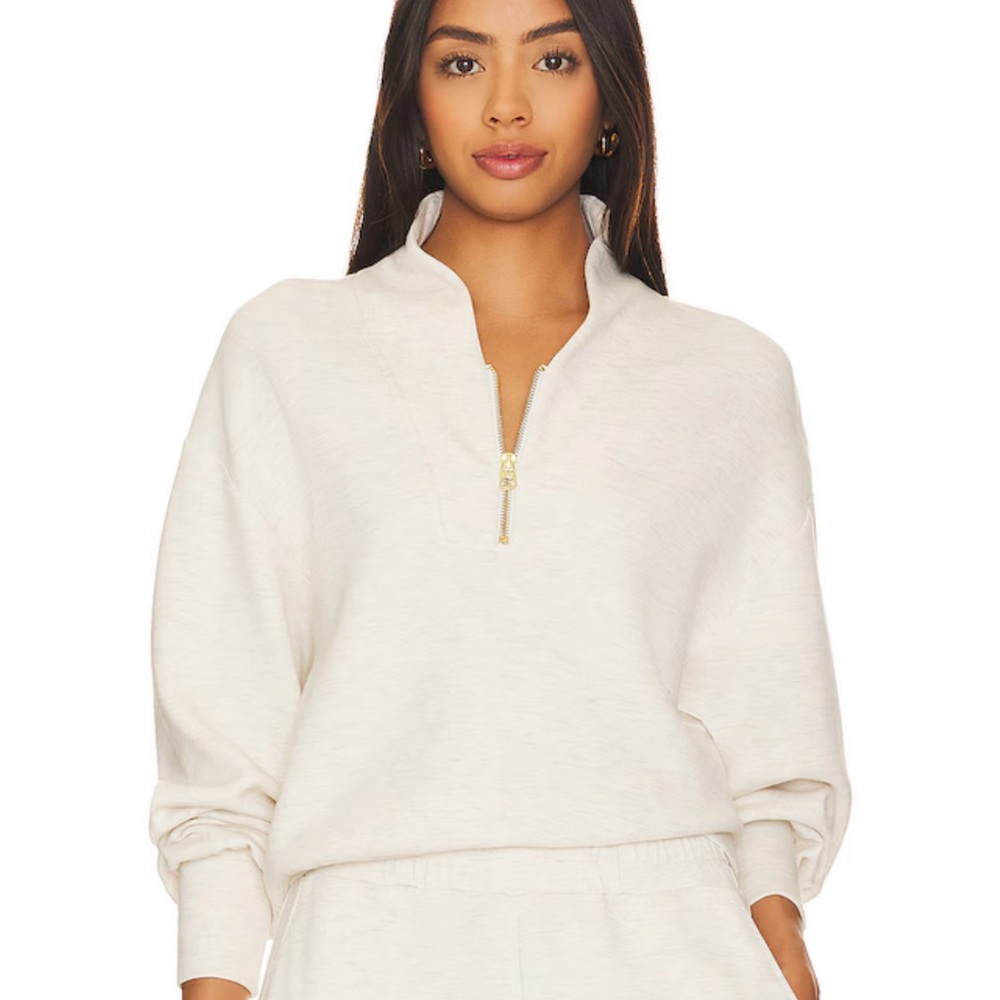 Varley Davidson Quarter-Zip Pullover Sweatshirt in Ivory Sz XS
